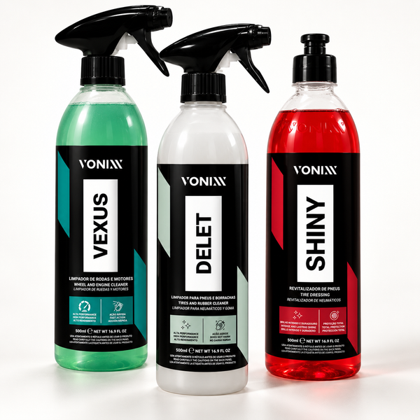 Vonixx Wheel & Tyre Clean + Shine Kit: Vexus, Delet and Shiny tyre dressing 500ml