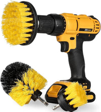 Drill brush set attached to cordless drill