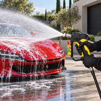 MCX Black Spray Gun 5000 PSI rinsing snow foam off a red Ferrari
