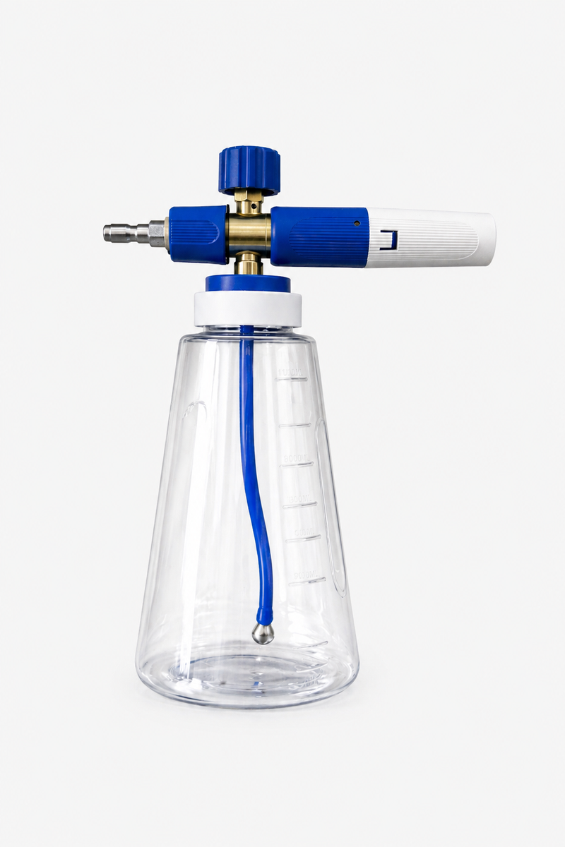 Easy Lock snow foam cannon with blue bottle, 1/4 inch quick connect