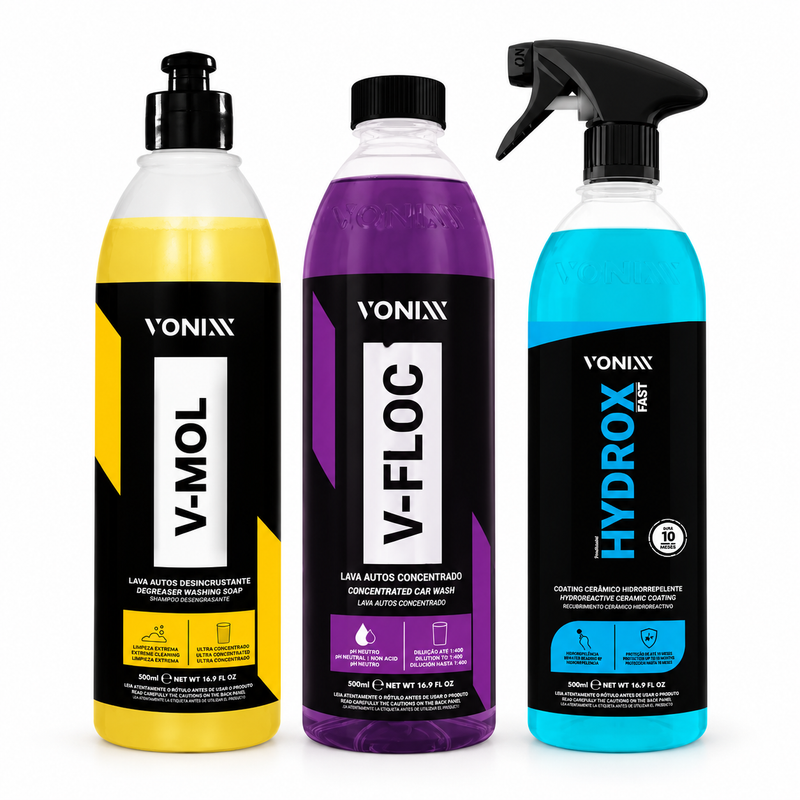 Vonixx Wash & Protect Trio car wash kit: V-Mol, V-Floc and Hydrox Fast 500ml bottles