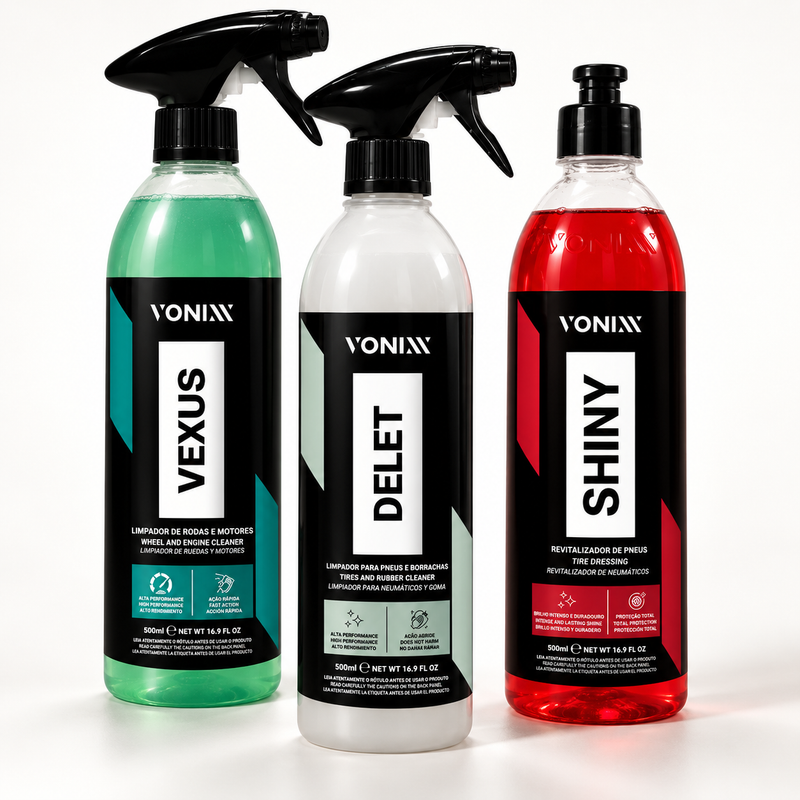 Vonixx Wheel & Tyre Clean + Shine Kit: Vexus, Delet and Shiny tyre dressing 500ml
